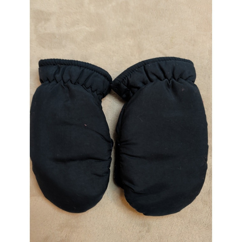 Black Toddler Kids Winter Mittens‎ Fleece Lined Nylon L/XL Warm Snow Gloves